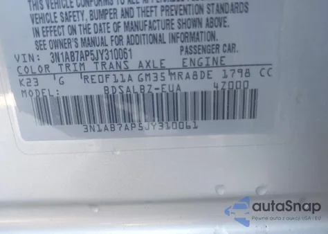 2018 Nissan Sentra S from USA, damaged, VIN 3N1AB7AP5JY310061